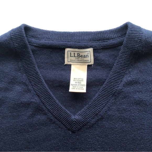 L.L. Bean Men’s Navy Blue Cotton Cashmere V-Neck Knit Sweater M Medium - Picture 6 of 12
